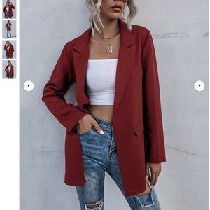 Shein Solid Lapel Neck Blazer in Burgundy